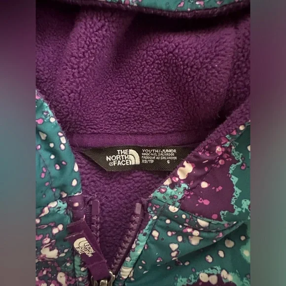 The North Face Kids' Purple and Teal Speckled Zip-Up Hoodie Fleece Jacket